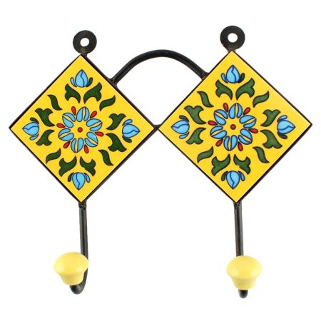 Turquoise Flower Ceramic Tile Hook 